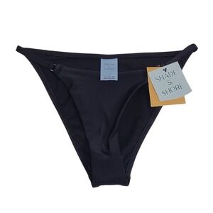 Shade & Shore Womens Black Low Rise High Leg Extra Cheeky Bikini Bottom S RW2ZRG